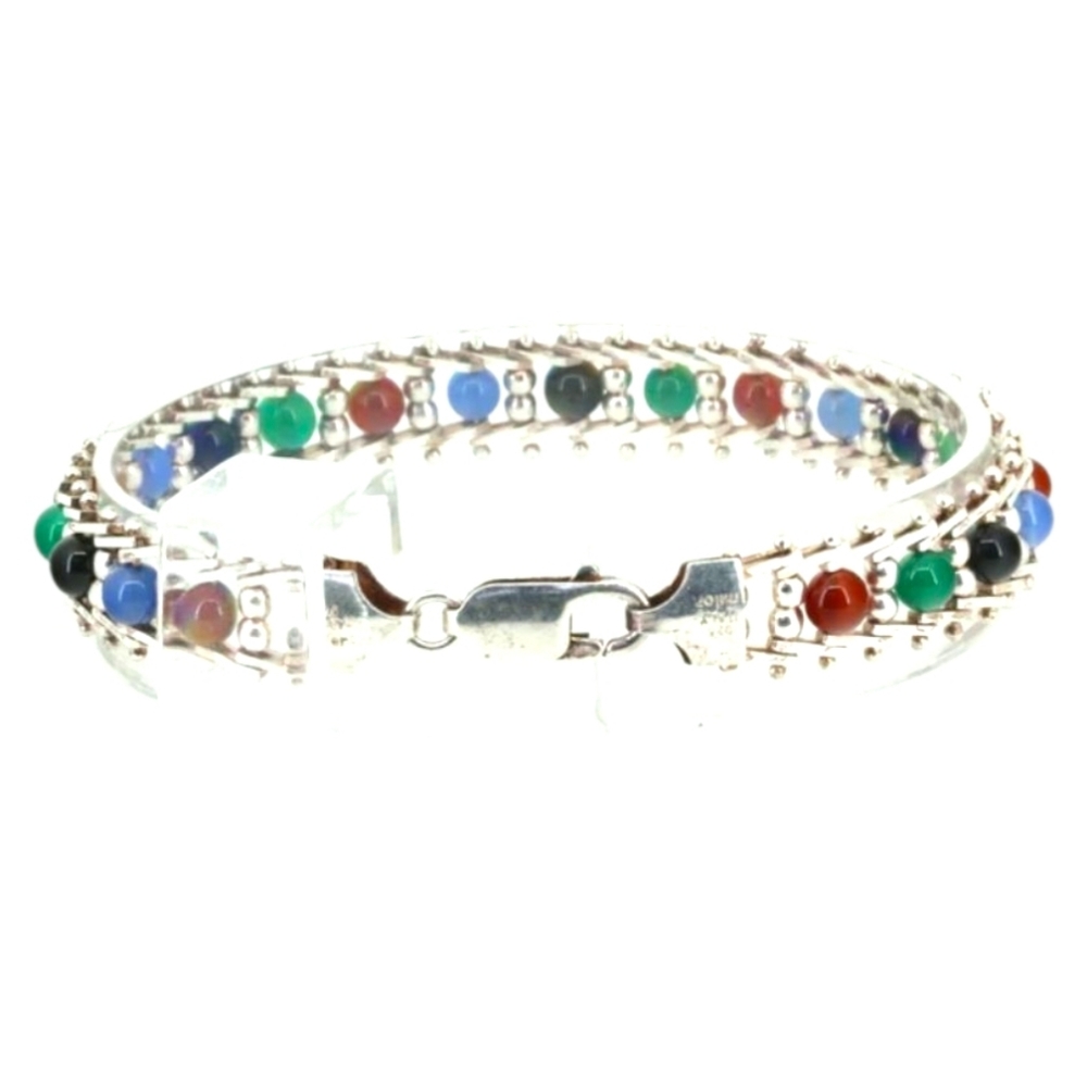 Italy Sterling Silver Riccio Gemstone Bracelet Made By Milor 8in - Picture 3 of 8